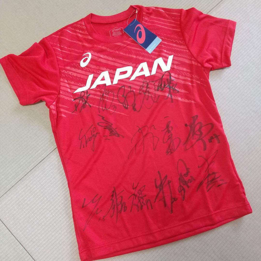 レア♪石川選手　西田選手　全日本男子バレー選手 サイン入りシャツ Mサイズ アシックス メンズ レディス バレーボール 半袖Tシャツ 2025年度